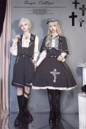 Castle Too King's College Stripe Lolita Skirt, Cape, Blouse and Ouji Set