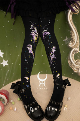 Lolitashow Sweet Lolita Stockings Lilac Printed Lolita Knee High Socks 