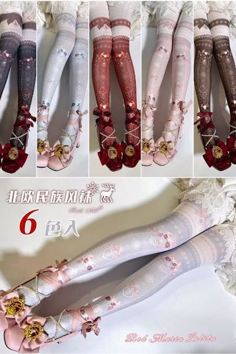 Red Maria New Year Snowflake Lolita Tights