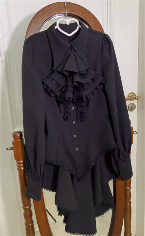 Little Dipper Gothic Ouji Lolita Blouse  Long Sleevees White Blouse white lace Size L Long Version - In Stock
