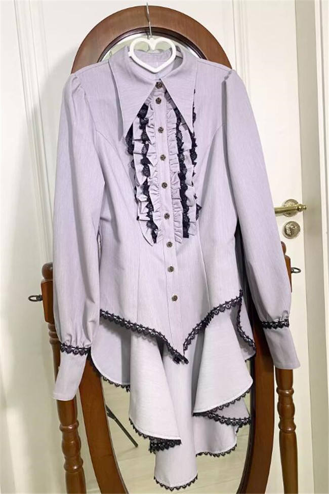 Little Dipper Gothic Ouji Lolita Blouse  Long Sleevees White Blouse white lace Size L Long Version - In Stock