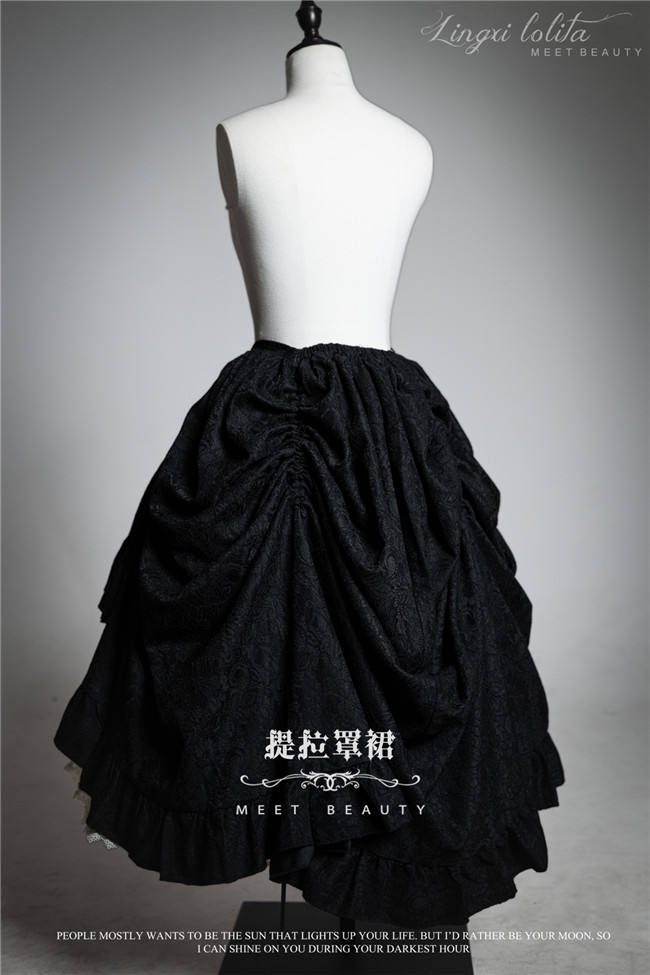 LingXi Black Iris Embroidery Gothic Lolita Dress, Lace Cape, Overskirt and Necklace