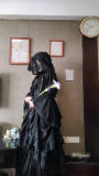 LingXi Black Iris Embroidery Gothic Lolita Dress, Lace Cape, Overskirt and Necklace