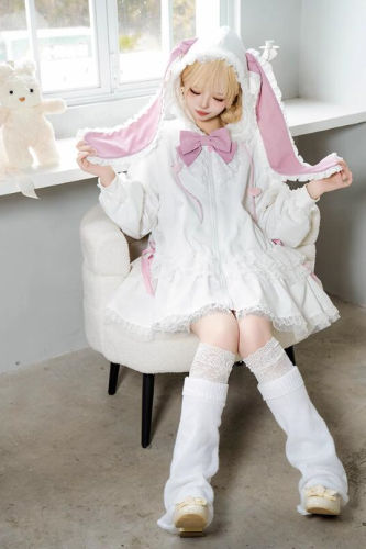 Withpuji Pink White Sweet Lolita Dress Coat