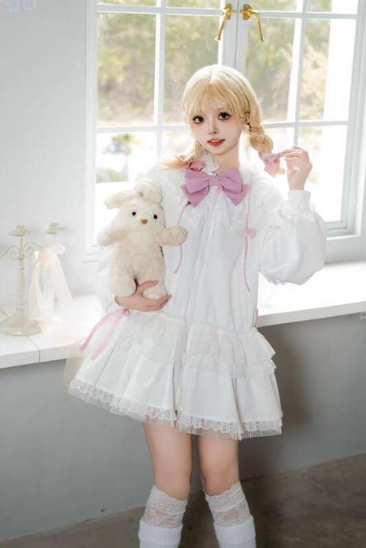 Withpuji Pink White Sweet Lolita Dress Coat