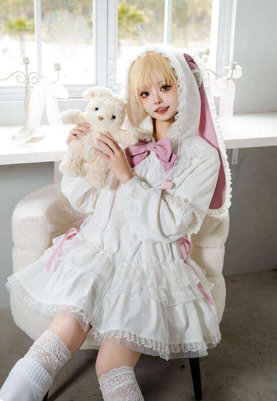 Withpuji Pink White Sweet Lolita Dress Coat