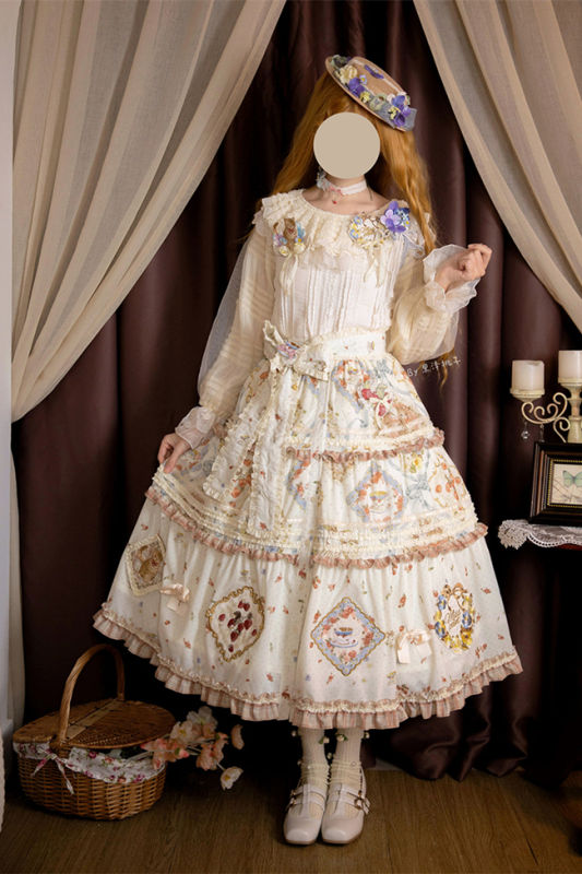 Miss Point Kitty and Rose Prints Lolita Skirt