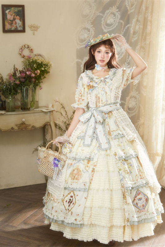 Miss Point Kitty and Rose Prints Lolita One Piece