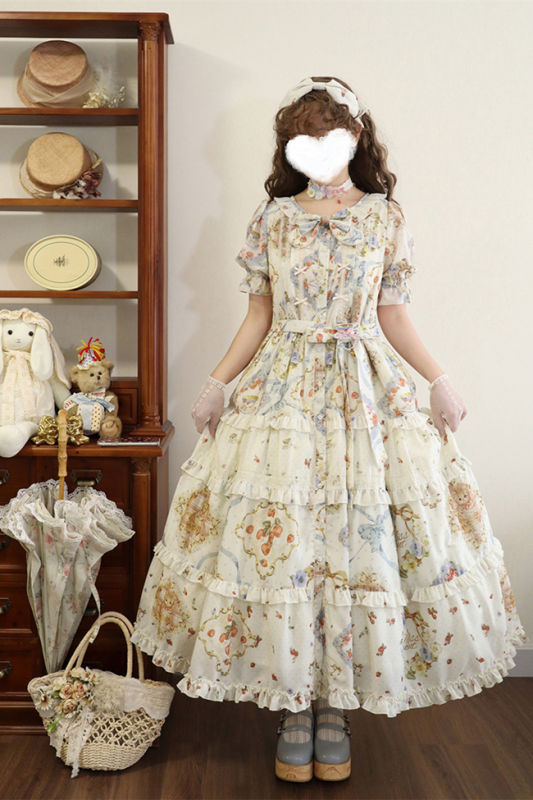 Miss Point Kitty and Rose Prints Daily Wear Lolita One Piece