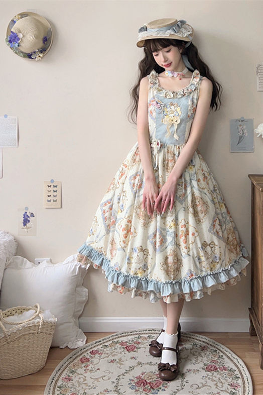 Miss Point Kitty and Rose Prints Daily Wear Lolita Jumper Dress