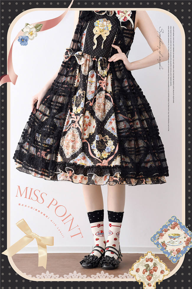 Miss Point Kitty and Rose Prints Lolita Bolero and Overall