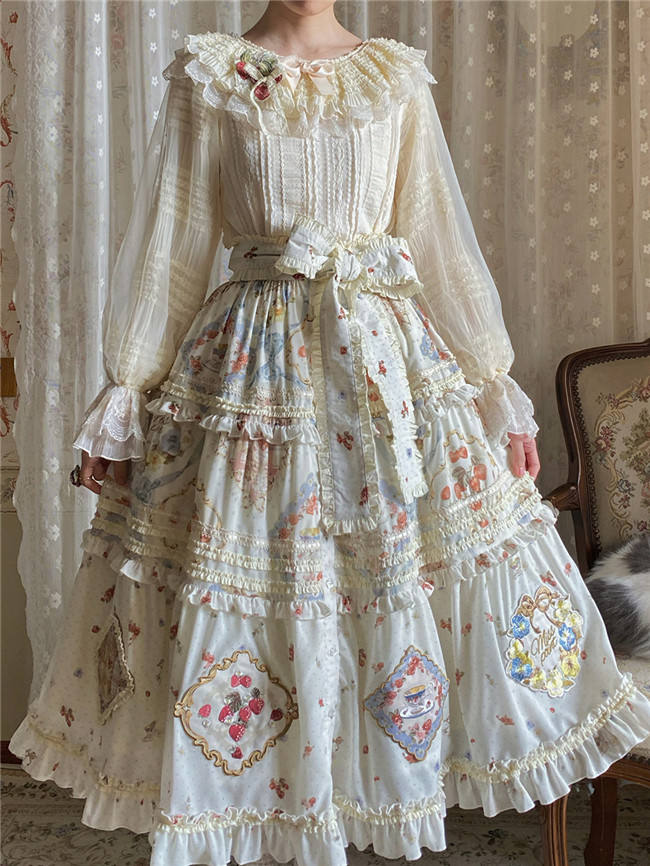 Miss Point Kitty and Rose Prints Lolita Skirt