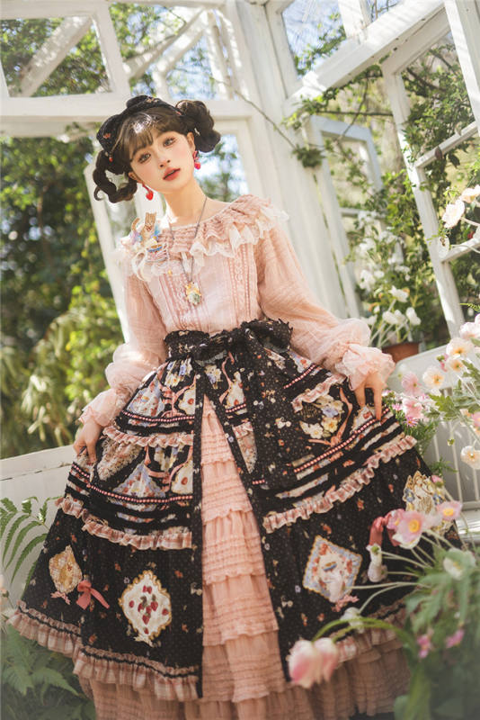 Miss Point Kitty and Rose Prints Lolita Skirt