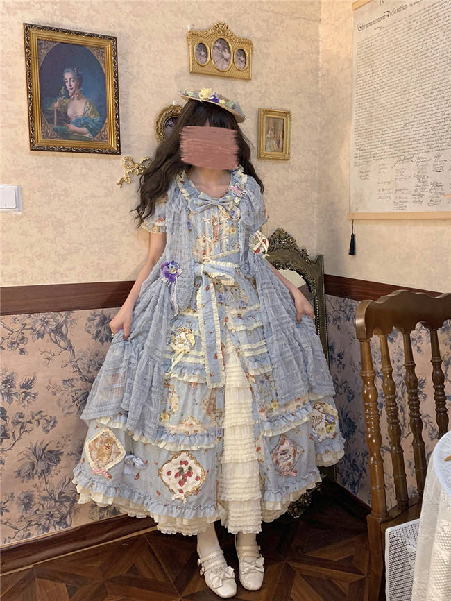 Miss Point Kitty and Rose Prints Lolita One Piece