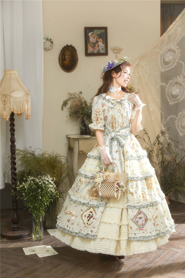 Miss Point Kitty and Rose Prints Lolita One Piece