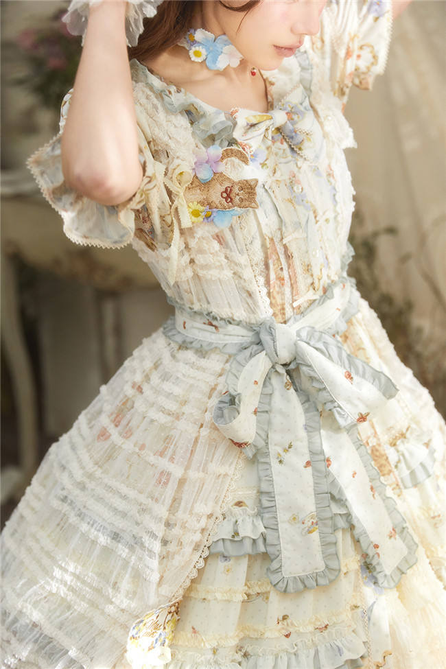 Miss Point Kitty and Rose Prints Lolita Bolero and Overall