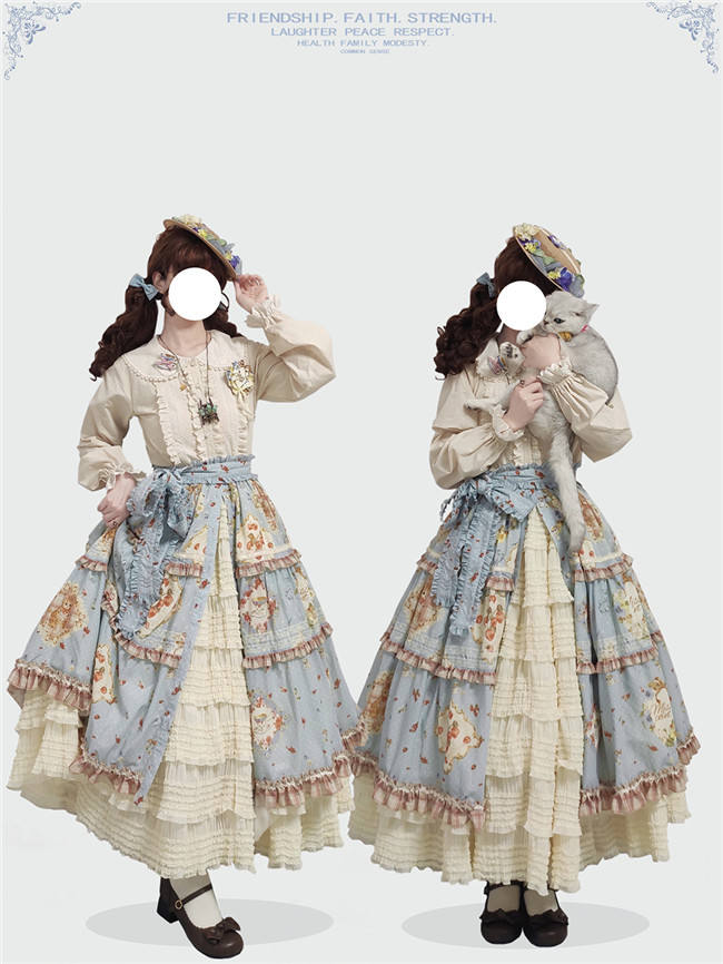 Miss Point Kitty and Rose Prints Lolita Skirt