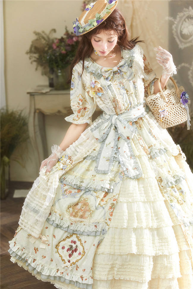 Miss Point Kitty and Rose Prints Lolita One Piece