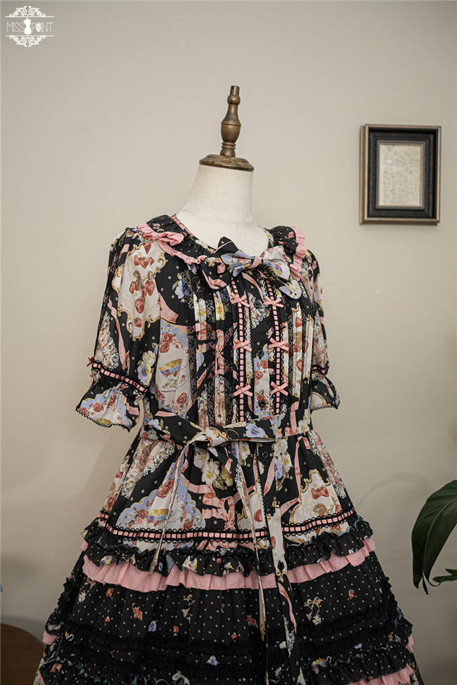 Miss Point Kitty and Rose Prints Lolita One Piece