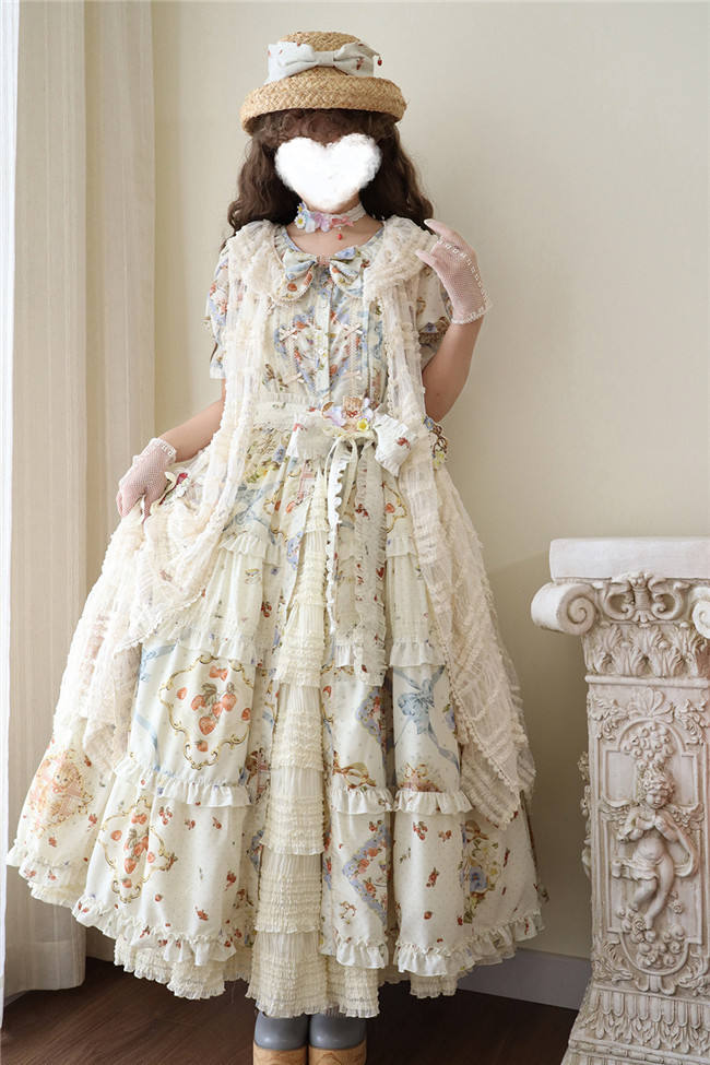 Miss Point Kitty and Rose Prints Lolita Bolero and Overall