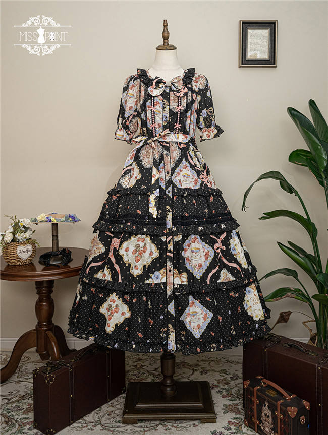 Miss Point Kitty and Rose Prints Daily Wear Lolita One Piece