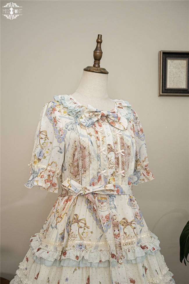 Miss Point Kitty and Rose Prints Lolita One Piece