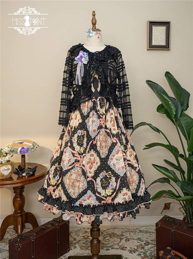 Miss Point Kitty and Rose Prints Lolita Bolero and Overall