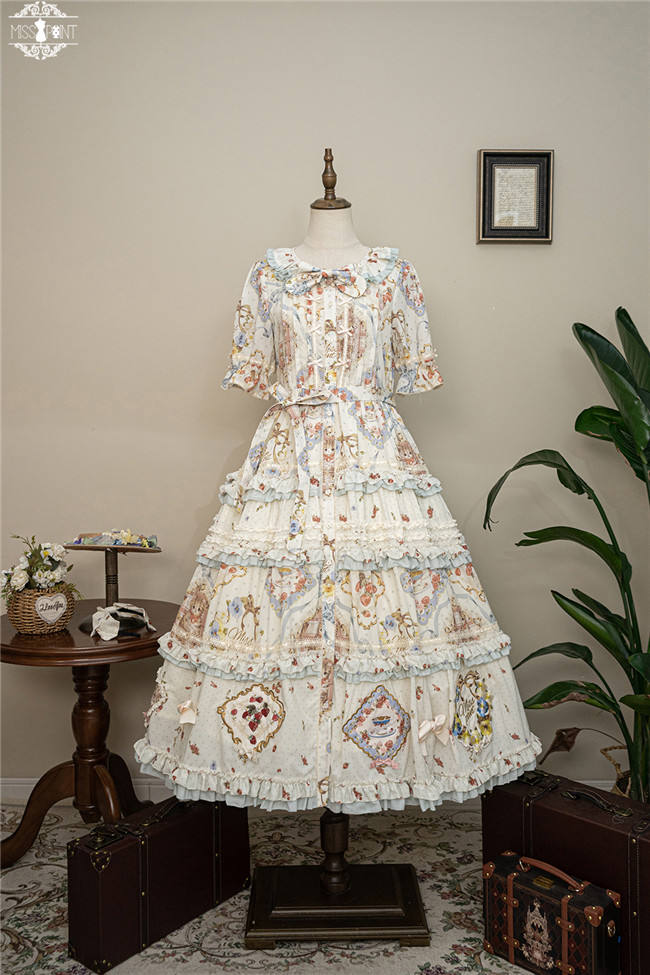 Miss Point Kitty and Rose Prints Lolita One Piece