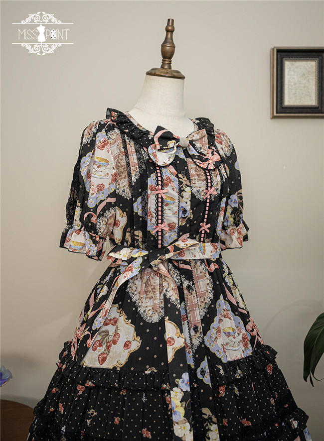 Miss Point Kitty and Rose Prints Daily Wear Lolita One Piece
