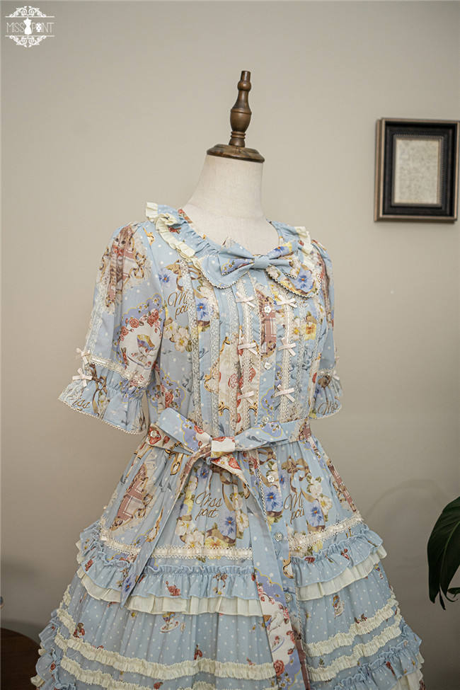 Miss Point Kitty and Rose Prints Lolita One Piece