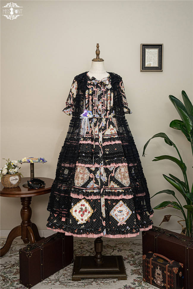 Miss Point Kitty and Rose Prints Lolita Bolero and Overall