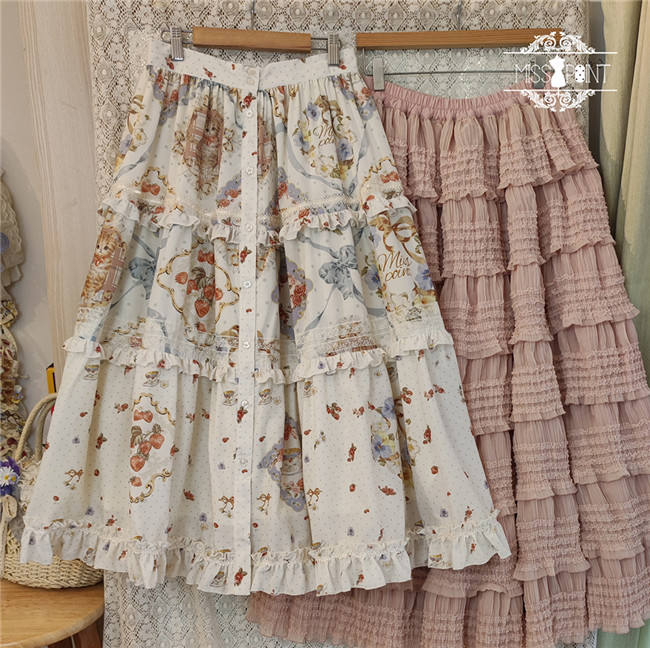 Miss Point Kitty and Rose Prints Lolita Skirt