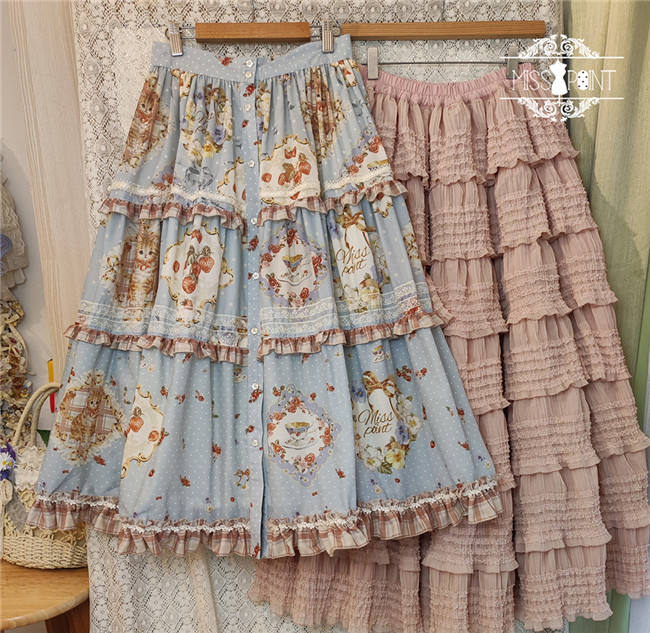 Miss Point Kitty and Rose Prints Lolita Skirt