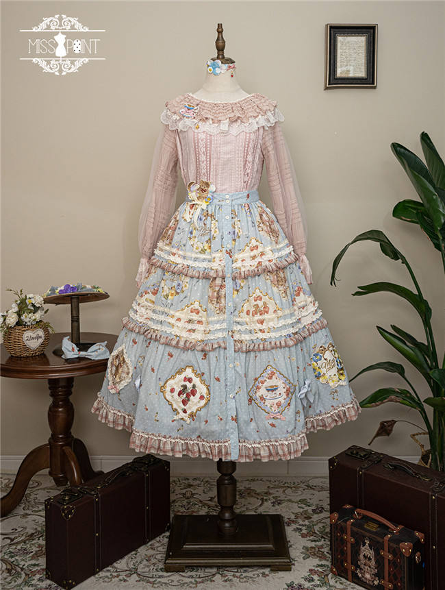 Miss Point Kitty and Rose Prints Lolita Skirt