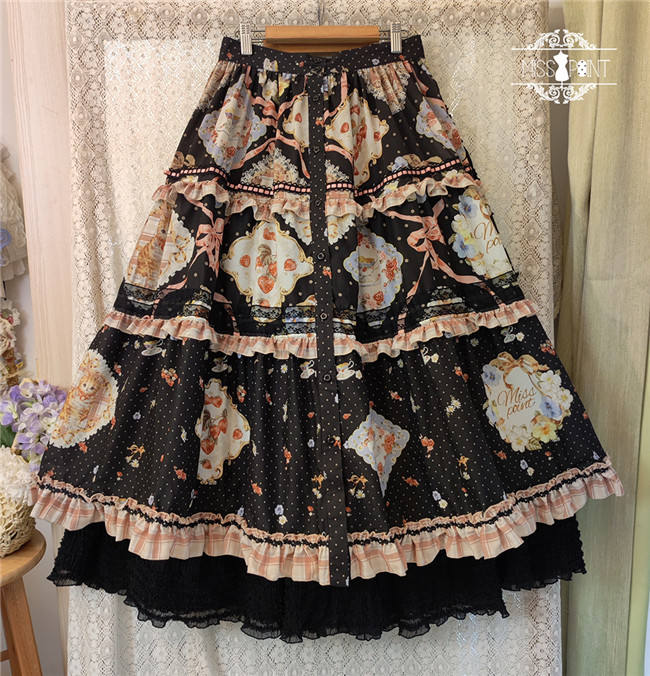 Miss Point Kitty and Rose Prints Lolita Skirt