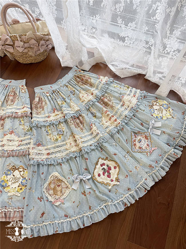 Miss Point Kitty and Rose Prints Lolita Skirt