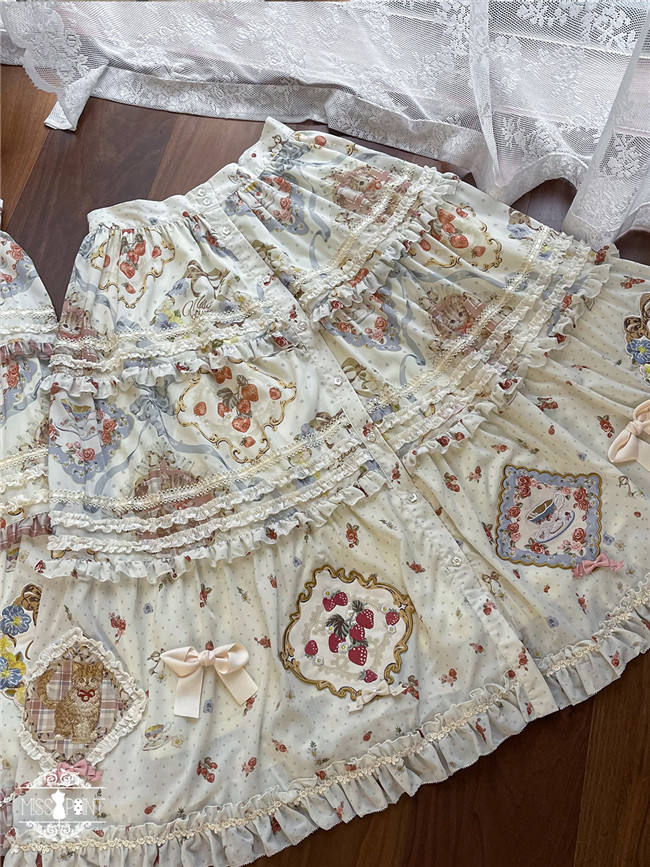 Miss Point Kitty and Rose Prints Lolita Skirt