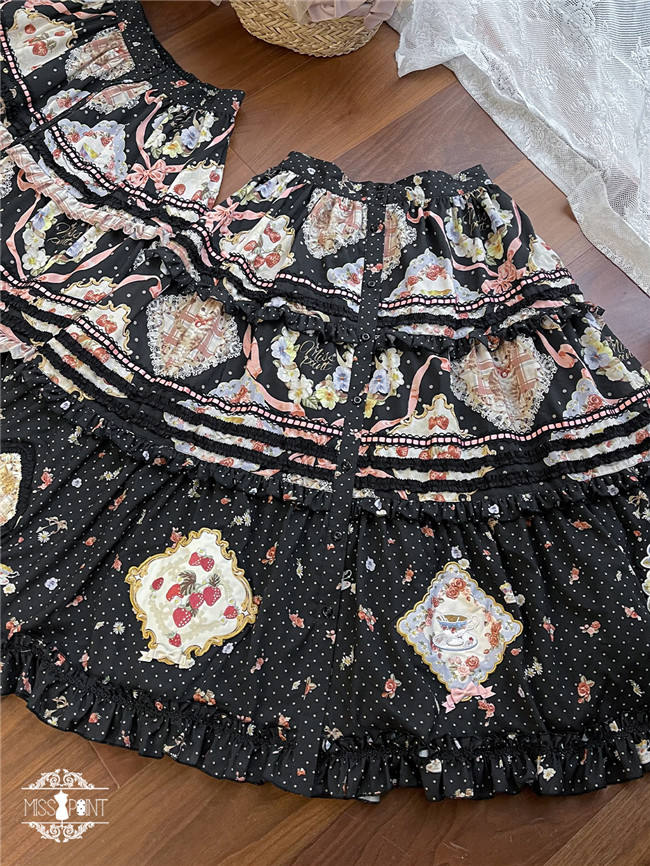 Miss Point Kitty and Rose Prints Lolita Skirt