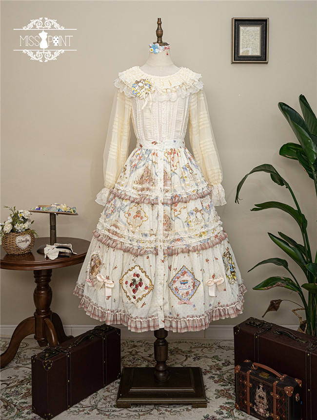 Miss Point Kitty and Rose Prints Lolita Skirt