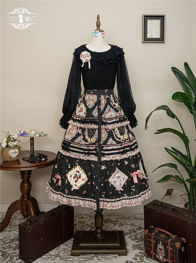 Miss Point Kitty and Rose Prints Lolita Skirt
