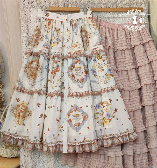 Miss Point Kitty and Rose Prints Lolita Skirt