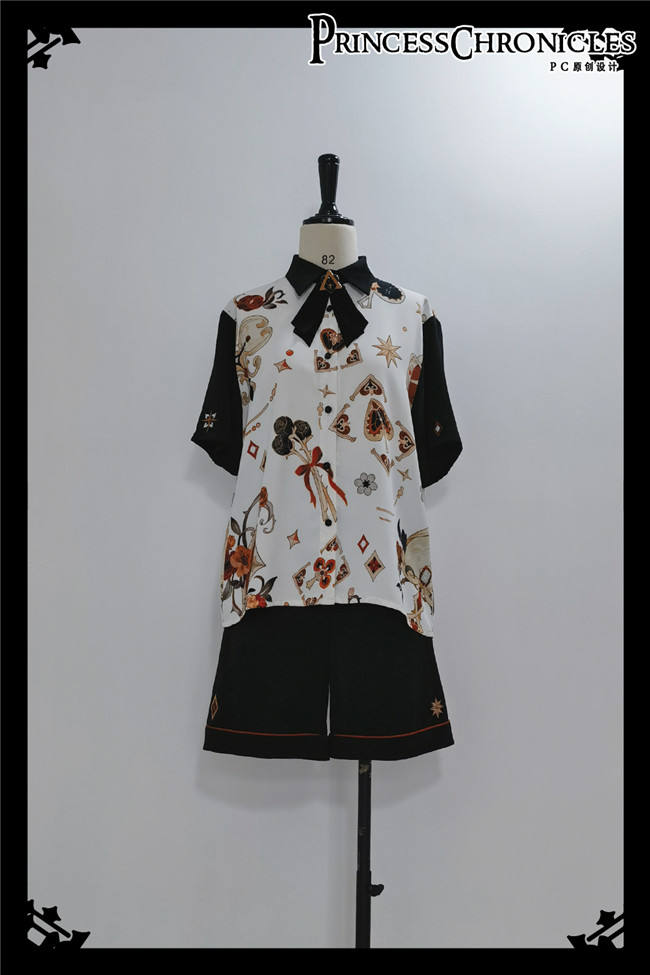 Princess Chronicles Vintage Printed Blouse, Embroidery Pants and Necktie Ouji Fashion