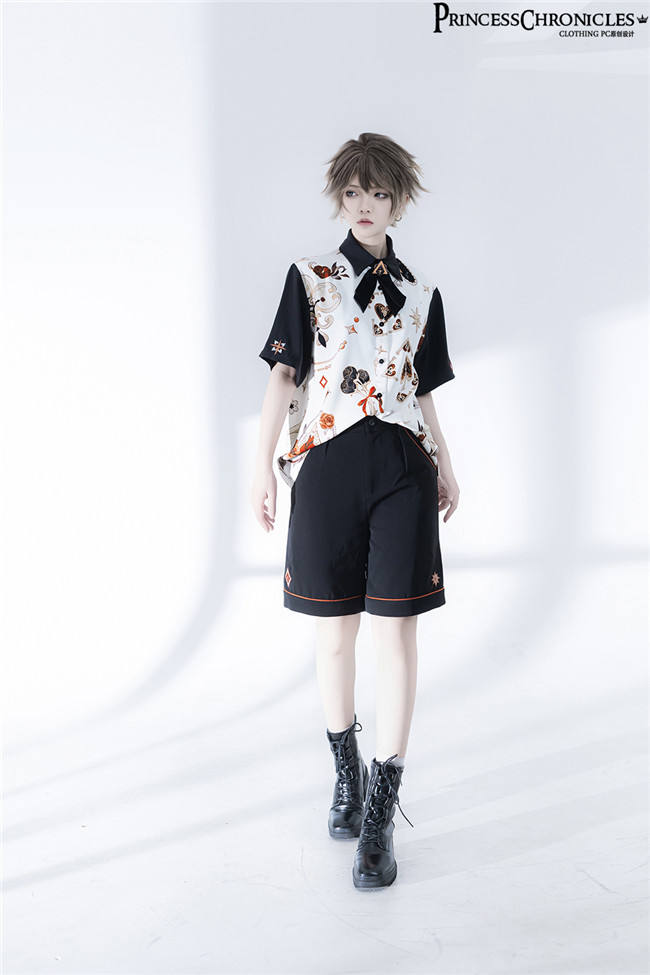 Princess Chronicles Vintage Printed Blouse, Embroidery Pants and Necktie Ouji Fashion
