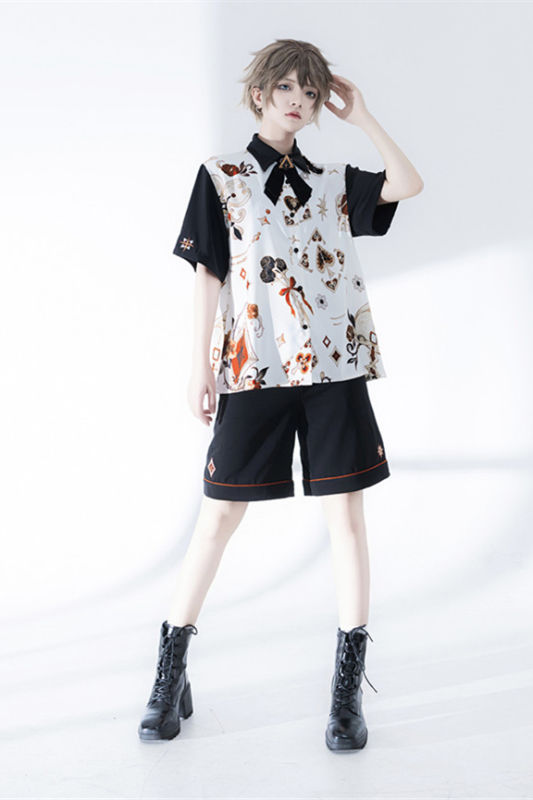 Princess Chronicles Vintage Printed Blouse, Embroidery Pants and Necktie Ouji Fashion