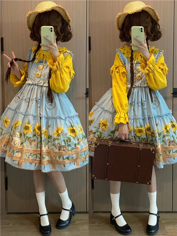 kitten and Sunflower Sweet Lolita Dress, Blouse and Accessories