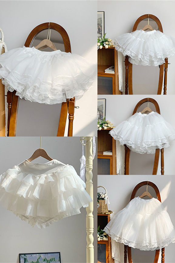 Withpuji 35cm/45cm/55cm Lace Trim White Puffy Petticoat and Bloomers