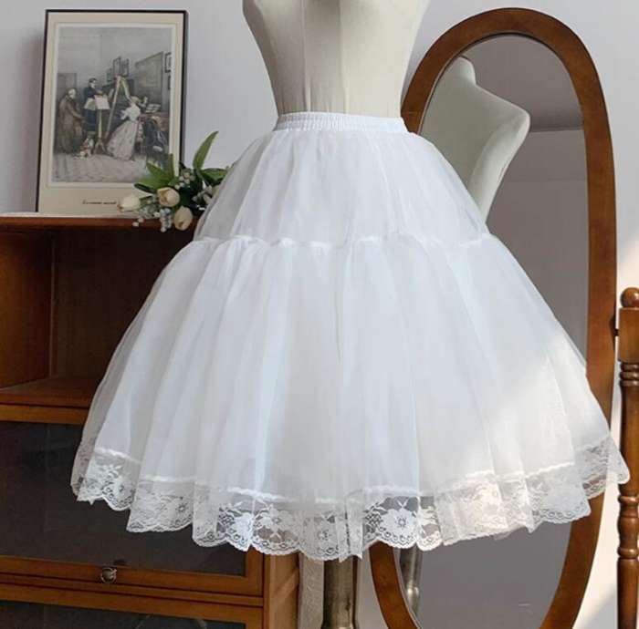 Withpuji 35cm/45cm/55cm Lace Trim White Puffy Petticoat and Bloomers