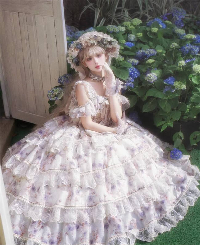 Blue and Purple Roses Lolita Dress and Accessories