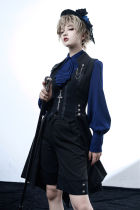 Princess Chronicles Black and Blue Ouji Lolita Blouse, Vest and Pants