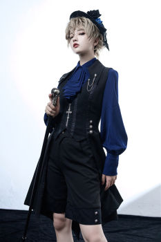 Princess Chronicles Black and Blue Ouji Lolita Blouse, Vest and Pants